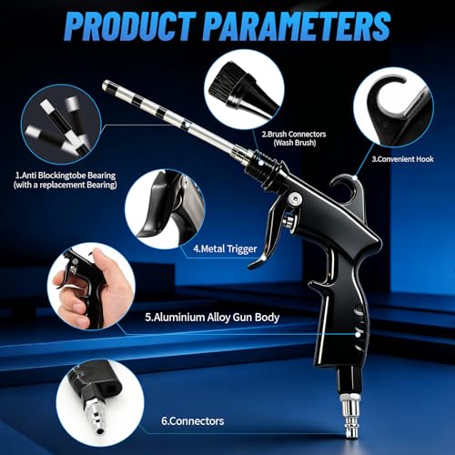 Tornado Air Blow Gun Kit, High Pressure Pneumatic Air Duster for Car Detailing, Metal Nozzle Car Cleaning Gun with Multi-Accessory Cleaning Kit for Interior, Engine and Workshop Cleaning