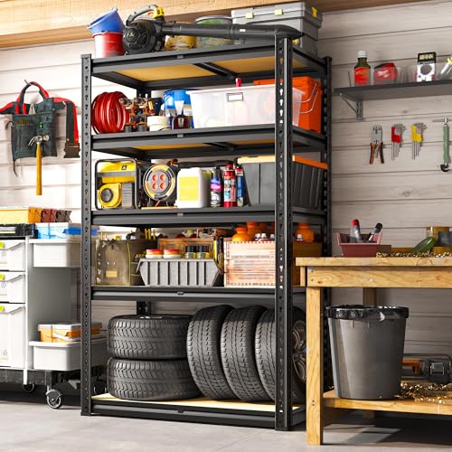 REIBII Storage Shelves with Smooth Edges for Garage Basement Shed Pantry - size: 28"W x 12"D x 59.8"H