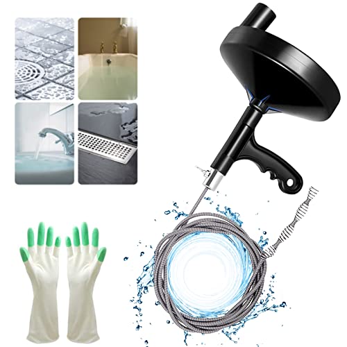 Drain Auger 25 Ft with Gloves, Heavy Duty Plumbing Snake Drain Clog Remover