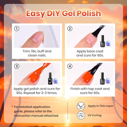 Beetles Orange Gel Polish Set, Scarlet Sunset Collection,6 Fall Colors - color: Scarlet Sunset