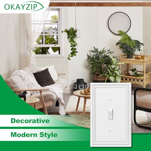 OKAYZIP White Decorative Single Toggle Light Switch Covers Wall Plate | 4 Pack Natural Material Switch Plate Covers - Modern Style, Elevate The Look of Your Light Switches - size: 1 Toggle 4 Pack