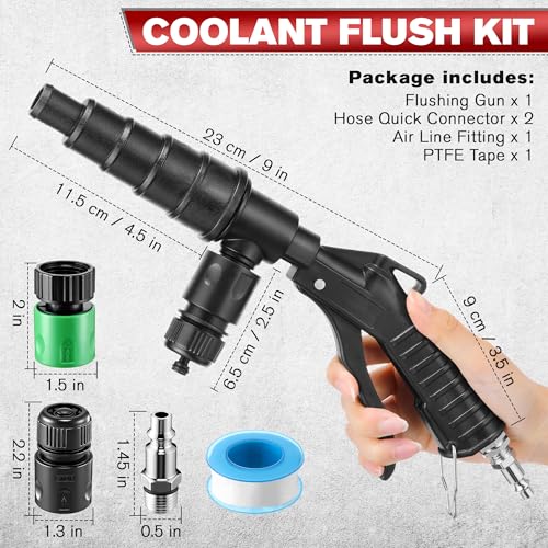 Coolant System Flush Gun, Lever Action Heater Core Flush Kit, Radiator/Cooling System Flusher, Air and Water Combo Flushing Set with Nozzles for 19-40 mm Hoses