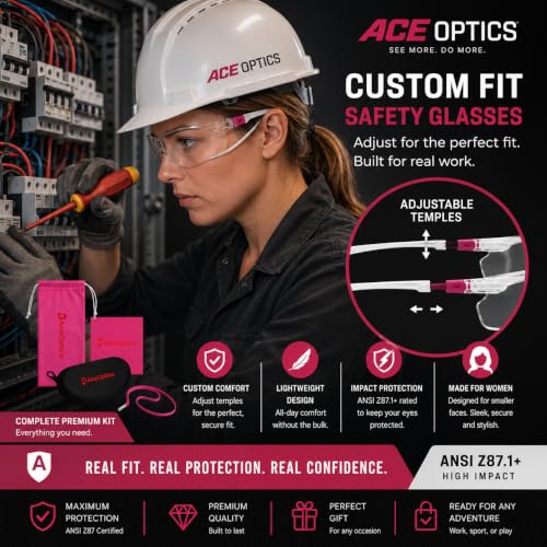 ANSI Z87 Safety Glasses for Women – Pink Clear, Anti Fog, Scratch & Impact Resistant Protective Eyewear – Premium Safety Glasses That Happen To Look Great.