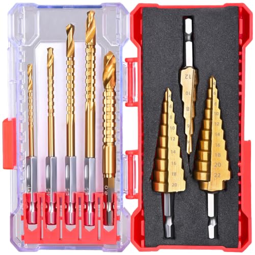 Unibit Step & Side Cutting Twist 8 PCS Drill Bits Set Hex Shank - color: Gold