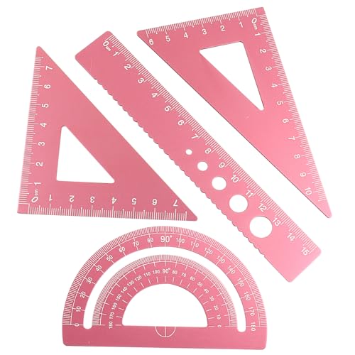 4 Pcs Triangular Ruler Set, Aluminum Alloy, Pink - color: Pink