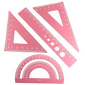 4 Pcs Triangular Ruler Set, Aluminum Alloy, Pink - color: Pink
