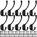 IBosins 10 Pack Black Double Coat Hooks No Rust Hooks for Coat, Scarf, Bag | Dual Coat Hooks Wall Mounted with 40 Screws Retro Hooks Utility for Towel, Key, Cap, Cup, Hat - color: Black