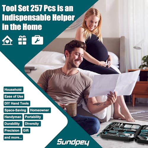Sundpey 257 Pcs Portable General Basic Hand Tool Kit Set for Home with Case | with Mechanic Tool Set & Wrench Kit & Precision Screwdriver Set, for Men Women, for Household Car House Garage Apartment Dorm - style: 257-PCs