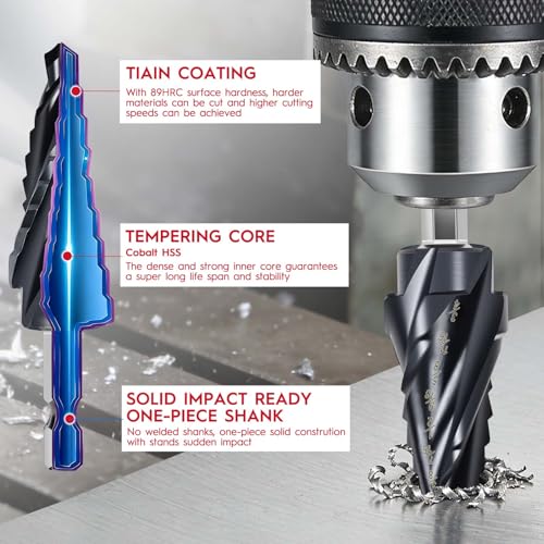 Cobalt Step Drill Bit 1/4" to 3/4", TiAlN Coating 4 Spiral Flute Step Bit - color: 1Pcs M35 Spiral