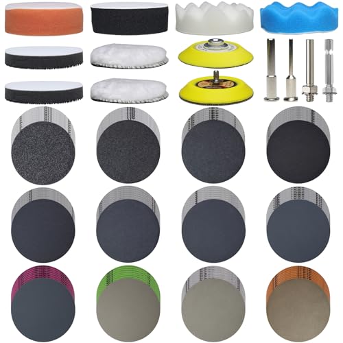 3 Inch 134 PCS Sanding Disc Drill Polishing Kit - Hook & Loop Wet/Dry Sandpaper Buffing Pads for Rotary Tools - Perfect for Car Headlight Restoration, Wood, Metal, Glass - DIY Sanding Attachment Set