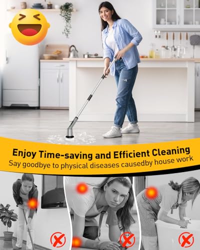 Electric Spin Scrubber for Bathroom, Shower Scrubber with Long Handle - color: Gray, size: 8 Brush Heads