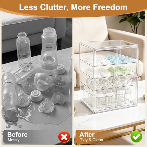 ERTIUANIO Baby Bottle Organizer for Countertop Cabinet Storage - size: X-Large, style: 4-Tier Double-Door