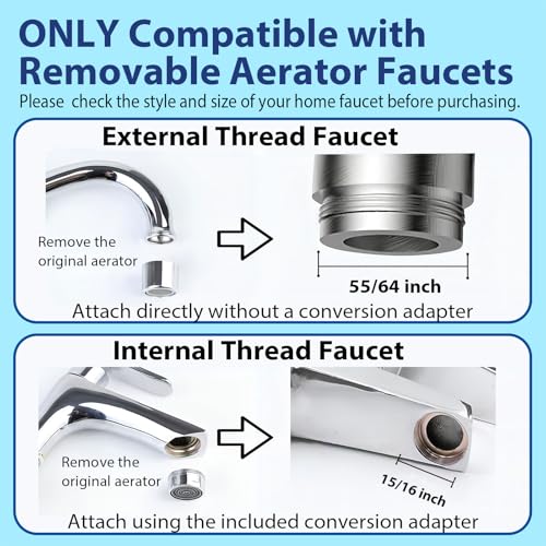 360° Swivel Kitchen Faucet Extender 2-function Kitchen Faucet Sprayer Attachment Faucet Nozzle Attachment Water-Saving Faucet Head Replacement Part 55/64'' Female Thread,Long - size: LONG