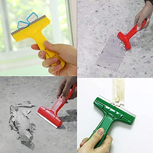 2pack 5.5 inches Industry Glass Scraper Scraping Hand Tool, T Shape Razor Blade Scraper with 20x Blades, Steel Scraping Knife for Window Stove Windshield Aquarium Tile Floor Wall Cleaning (Green) - color: Green