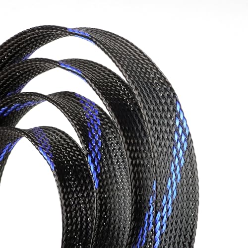 25ft PET Expandable Braided Cable Sleeve 1/4inch(6mm) Pet Braided Cable Sleeve for Audio Video Device Wire Automotive Wire (Black Blue) - color: Black Blue, size: 6mm"(1/4 inch)