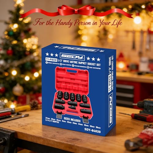1/2 Drive Deep Impact Socket Set: 11-Piece Metric Size Wheel Axle Nut Wrench Metric Large Jumbo 27mm 29mm 30mm 31mm 32mm 33mm 34mm 35mm 36mm 38mm Spindle Joint High Torque Truck Bearing Locknut - style: 1/2" | 11-Piece Metric Jumbo