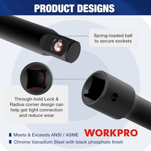 WORKPRO 9-Piece Impact Socket Extension Set, 1/4", 3/8" & 1/2" Drive, CR-V - style: 9PCS
