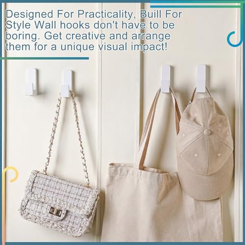 Teenyyou 6 Pcs Cute Kids Wall Hooks Adhesive for Backpack White - color: White