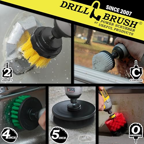 Drillbrush Multipurpose Cleaning Brush Set - Grout, Tile, Shower, Brick - color: White, Yellow, Green, Red, Black