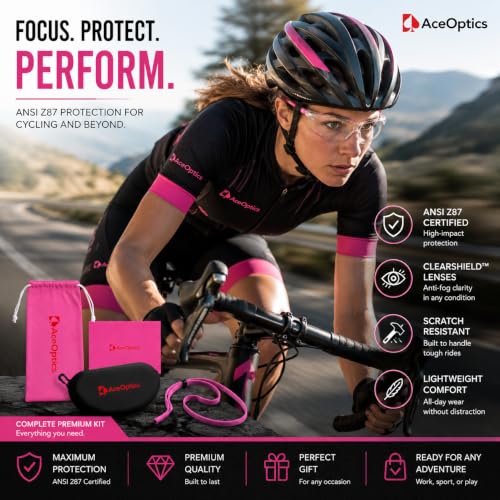 ANSI Z87 Safety Glasses for Women – Pink Clear, Anti Fog, Scratch & Impact Resistant Protective Eyewear – Premium Safety Glasses That Happen To Look Great.
