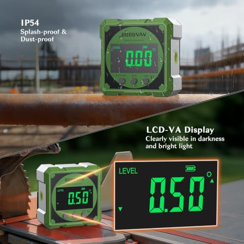 4-side Magnetic Digital Angle Gauge with Laser(Class 2, ＜1mW Output), 4 * 90° Rechargeable Electronic Inclinometer Protractor Level Gauge for Woodworking Tablesaw- Green - color: Green