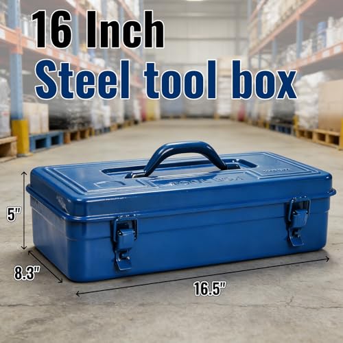 16 Inch Portable Steel Tool Box with Handle, Heavy Duty