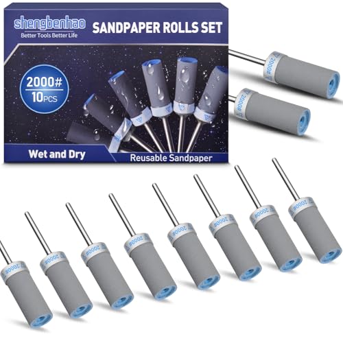 10Pcs 2000 Grit Sanding Drums Sandpaper Sticks Set for Dremel Rotary Tool with 1/8" Shank, Sanding Bits Kit Rotary Tool Accessories for Metal Rust Removal/Jade Polishing/Stone Grinding (2000 Grit) - style: 2000 Grit
