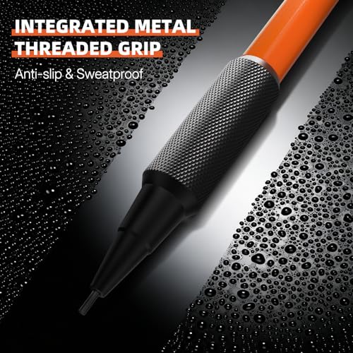 WUO 1.3mm Mechanical Pencil Set, 3 Pack Metal Mechanical Carpenter Pencils - color: Orange