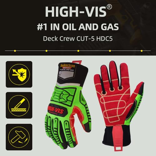 Seibertron High-Vis Series Cut Resistant Reducing Anti-Impact Mechanics Heavy Duty Safety Rescue Oil and Gas Gloves - color: Green-hdc5 En388 4544ep Cut Resistant, size: Large (Pack of 1)