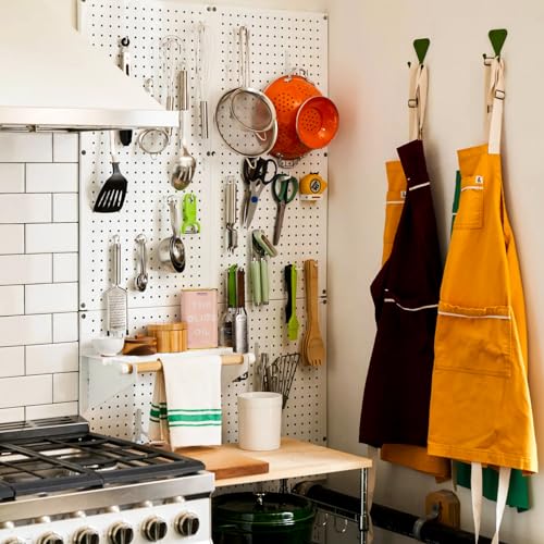 2 Pcs Metal Pegboard Wall Panels - 23.6” x 15.7” Pegboard Wall Organizer System for Walls, Small Peg Board Tool Storage, White Pegboard for Garage, Craft Room, Workbench, Kitchen, Office