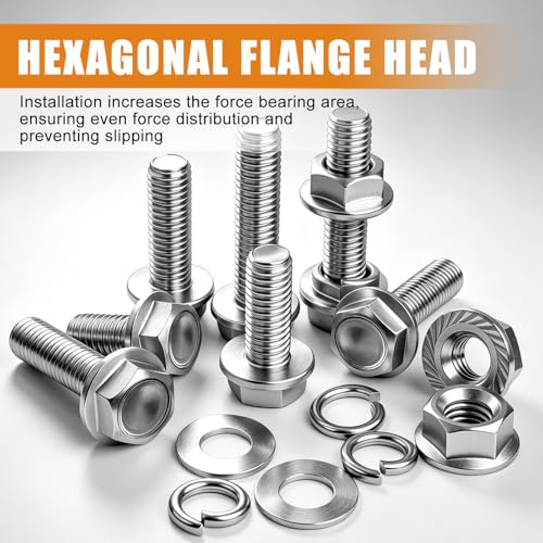 mankk 200PCS Flange Head Bolts Assortment Kit M8x1.25 Bolt (Length 16/20/25/30/35mm) Metric Bolt Stainless Steel Hex Head Bolts and Serrated Flange Nuts Kit Full Thread M8 Bolt - color: Silver-200PCS M8