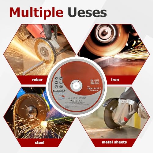 findmall 100 Pack 7" x1/16 x7/8" Cut-Off Wheel - Metal & Stainless Steel Cutting Discs - size: 100pcs 7"*1/16"*7/8"