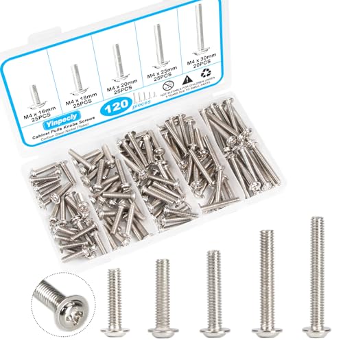 120 Pcs Cabinet Pulls Knobs Screws, M4x16/18/20/25/30mm | M4 Machine Screws Pan Washer Head Metal Phillips Screws Kit for Cabinet Drawer Cupboard Closet Handles Install - size: M4×16/18/20/25/30mm