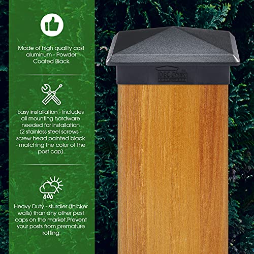 5.5x5.5 Aluminum Pyramid Post Cap for Standard 6x6 Posts (Actual 5.5"×5.5") — Heavy-Duty Cast, Rounded Safety Corners, Stainless Screws, Powder-Coated Black Deck & Fence Cap - size: 5.5" x 5.5"
