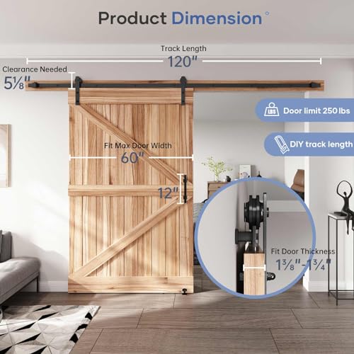 EaseLife 10 FT Sliding Barn Door Track and Handle Hardware Kit, Straight Pulley,Slide Smoothly Quietly,Easy Install (10FT Track Kit for 54"~60" Wide Single Door) - size: 10 FT-Single Door Kit