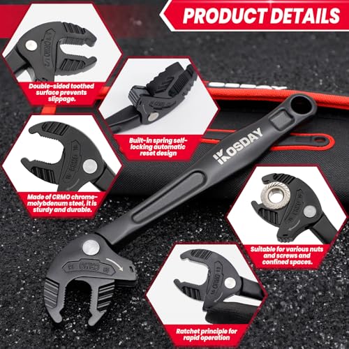 4-Piece Self Adjusting Wrench, Self-setting Spanner with Automatic Continuous Gripping for 1/4"-3/4" (7-19mm) Pipe Fittings Nuts and Bolts