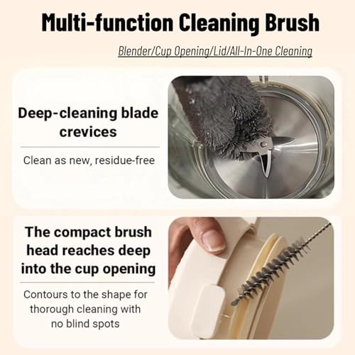 2-in-1 Detachable Blender Cleaning Brush for Vitamix & Ninja, Dual-Head Bottle Brush for Juicer, Cup Lid, Meat Grinder & Kitchen Appliances, Long-Handled Food-Grade Bristles for Deep Crevice Clean
