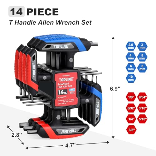 Topline 14-Piece T-Handle Allen Wrench Set, Hex Keys Set with Storage Rack
