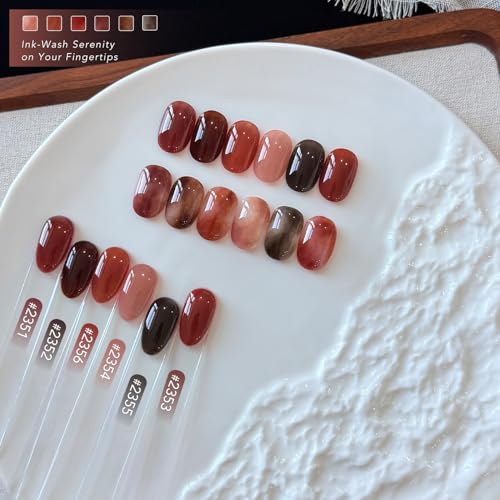 GAOY Tortoise Jelly Gel Nail Polish Set, 6 Colors Red Brown Sheer UV Gel | Blooming Effect, Buildable Color, UV Lamp Required, Long Lasting, Easy to Apply, Salon Manicure at Home - color: Vibrant Brown