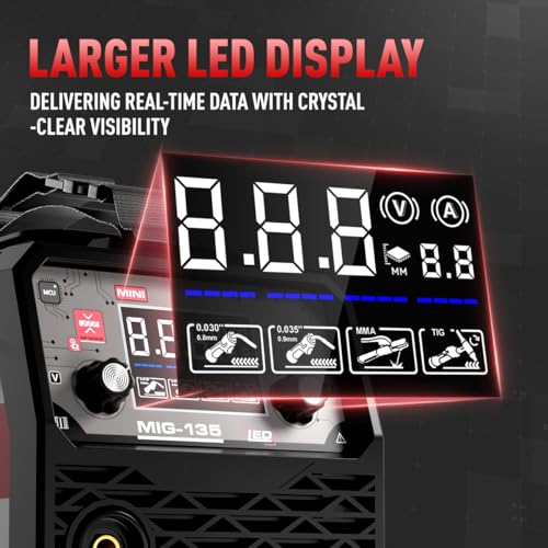 ANDELI 135A Flux Core MIG Welder, 110V Gasless MIG/Lift TIG/Stick 3-in-1 - color: Red2