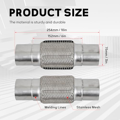 3''X6''universal stainless steel Exhaust Flex Pipe with Ends 10" Inch Long Heavy Dutydouble braided bendable exhaust Flex Pipe - size: 3''X6''X10''