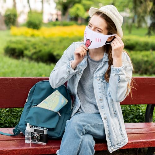 Cute Cat Face Mask, Kawaii Cotton Mouth Masks Reusable Washable Face Mask Anti-Dust Anime Masks for Women Men - color: White 5pcs