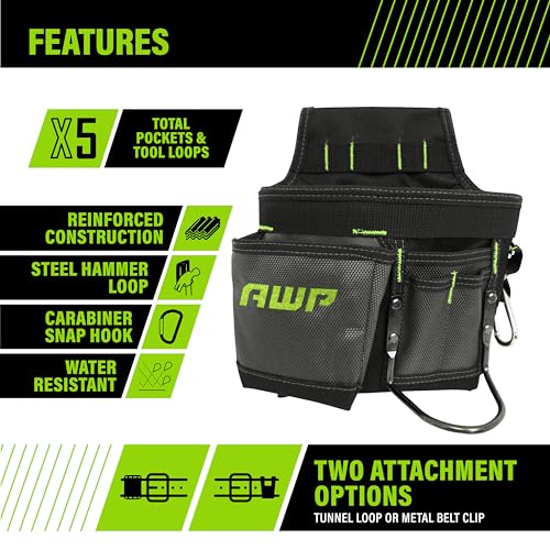AWP Tool Pouch, Electrician Tool Pouch, Premium, Professional Multi-Pocket Organizer - size: 4 Pack, style: Mini Carpenter Tool Pouch