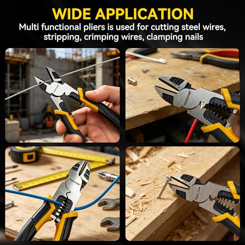 8 Inch 3-in-1 Wire Cutters, Heavy Duty Diagonal Cutting Pliers