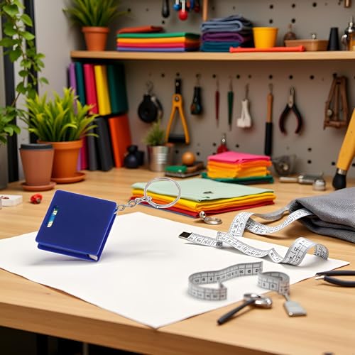 Blue Mini Keychain Tape Measure with Square & Bubble Level, 1m Steel Ruler, Portable Measuring Tool, Small Retractable Tape Measure Keychain