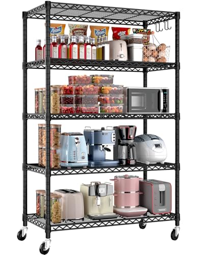 PrimeZone 36"W x 16"D x 79"H Wire Shelving with Wheels, 5-tier Metal Shelf - size: 36"W x 16"D x 79"H