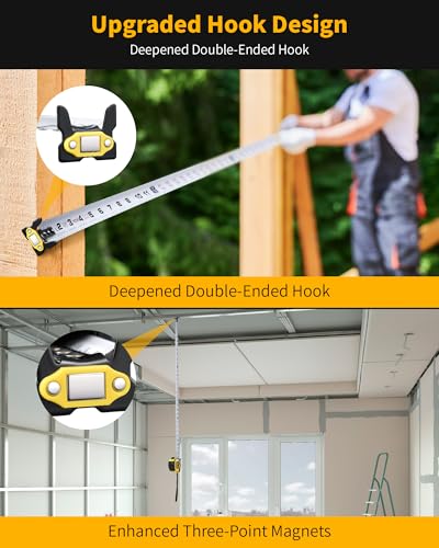Tape Measure 25 ft with 1/8 Fractions, Magnetic Measuring Tape Retractable