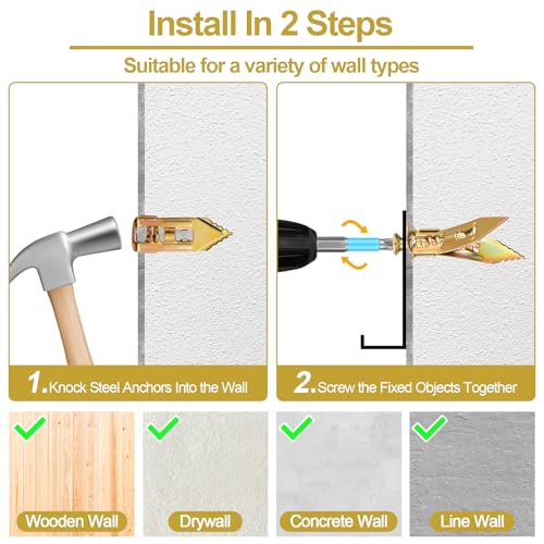 MAPVOLUT 182-Piece Self Drilling Drywall Anchors with Screws Kit – Heavy Duty Metal Wall Anchors for Drywall, No Drill Needed, (Up to 80LB Capacity) Includes #8 Phillips Bit & Storage Box