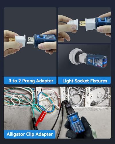 Circuit Breaker Finder with LCD Display, GFCI Outlet Tester, 90-130V Electrical Circuit Tracer Tool with NCV Tset & Flashlight, Includes Carrying Case with Adapter, Alligator Clips -VCT03P - size: VCT03P(with adapters)