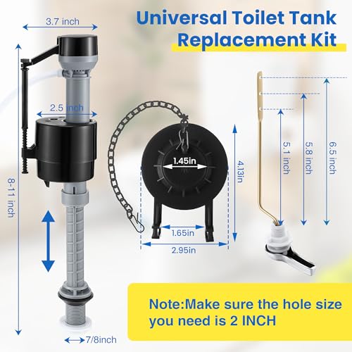 Saillong Universal Toilet Flusher Replacement Kit, Fill Valve, 2-Inch Flapper, Side Mount Handle Lever, Water-Saving, Adjustable Toilet Repair Kit Inside Tank, Easy to Install(1 Set,Dark Grey, Black) - color: Dark Grey, Black